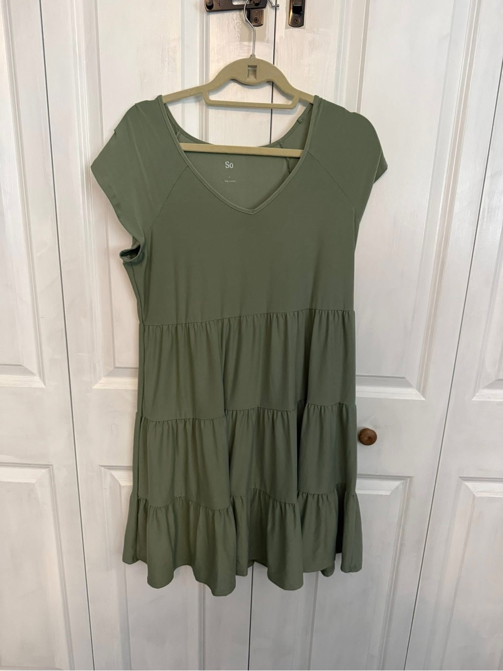 SO Olive Green V-Neck Tiered Mini Dress